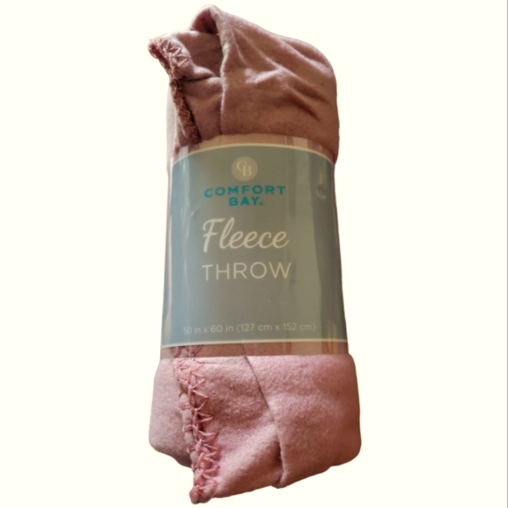 NWT Comfort Bay Pastel Dark Pink Rose Soft Plush Throw Blanket 50" x 60"